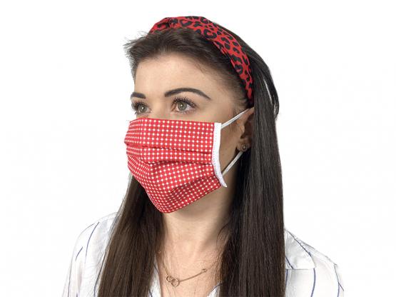 Maska ochronna wielokrotnego użytku 3-warstwowa, czerwony groszek.