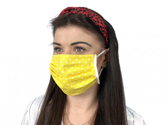 Maska ochronna wielokrotnego użytku 3-warstwowa, zółty groszek.
