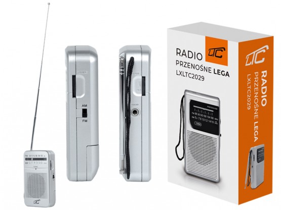 Radio przenośne kieszonkowe małe LTC LEGA , AM/FM,  jack na słuchawki, srebrne.