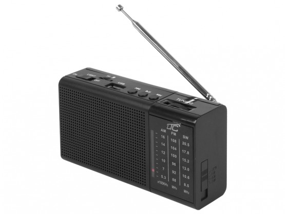 Radio przenośne LTC REGA z USB, TF, AUX, mini latarką LED i baterią BL-5C, czarne.