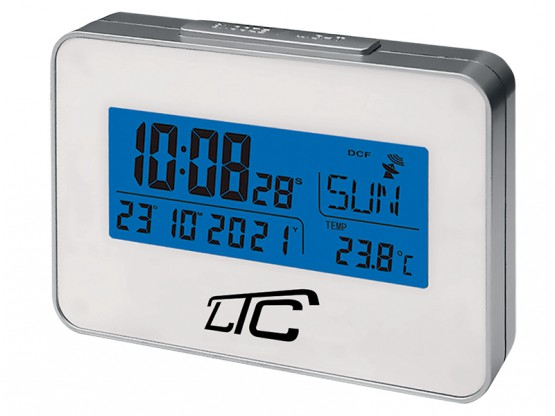 Budzik z termometrem  LTC, sterowany radiowo, srebrno-biały