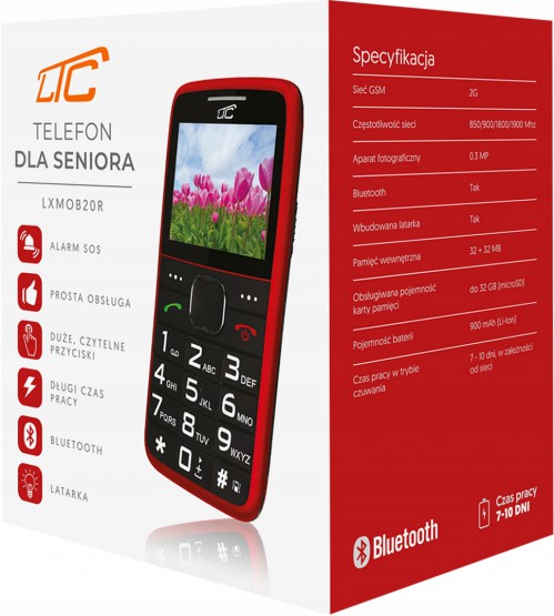 LTC Telefon dla seniora MOB20, czerwony.