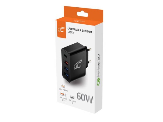 LTC Ładowarka sieciowa QC 3.0 PD 20W/QC 3.0 + 2 USB 2,4A 36W czarna