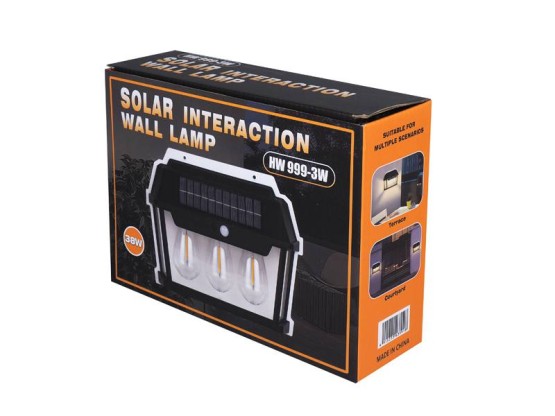 Lampa ścienna solarna 3 żarówki COB ,3W 600lm,światło ciepłe białe,akumulator 1800mAh,czujnik ruchu i zmierzchu