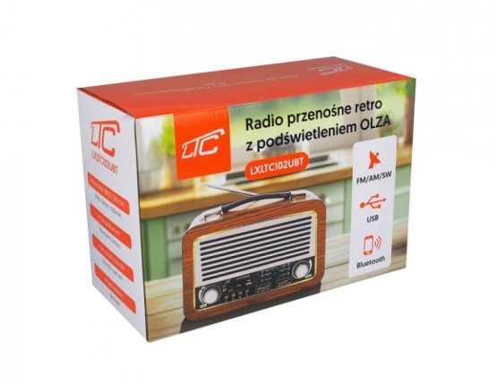 Radio przenośne OLZA LTC 102UBT Retro z podświetleniem FM/AM/SW USB Bluetooth