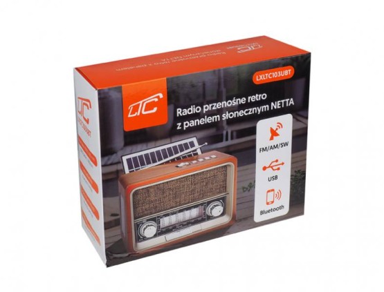 Radio przenośne z solarem NETTA Retro,  LTC 103UBT FM/AM/SW USB Bluetooth