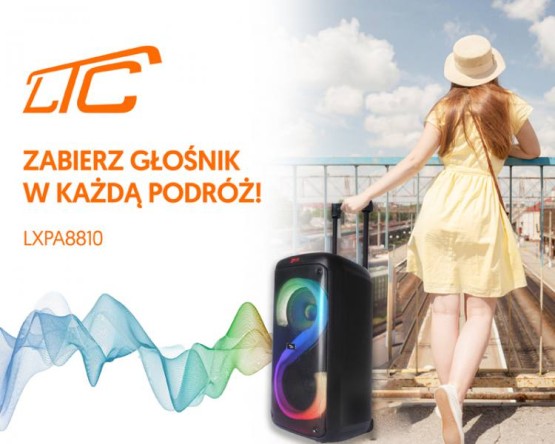 Głośnik bluetooth LTC RGB 2x8`` 400W, 2 mikrofony i pilot  USB/SD/AUX/FM 7200mAh (4)