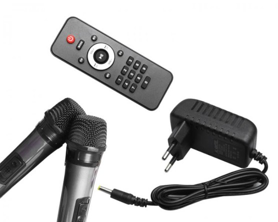 Głośnik bluetooth LTC RGB 2x8`` 400W, 2 mikrofony i pilot  USB/SD/AUX/FM 7200mAh (7)