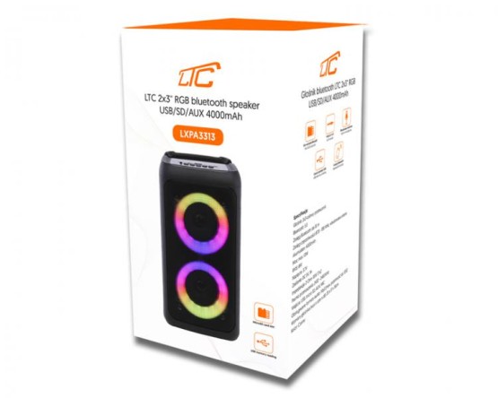 RGB Głośnik bluetooth LTC 2x3`` USB/SD/AUX 4000mAh