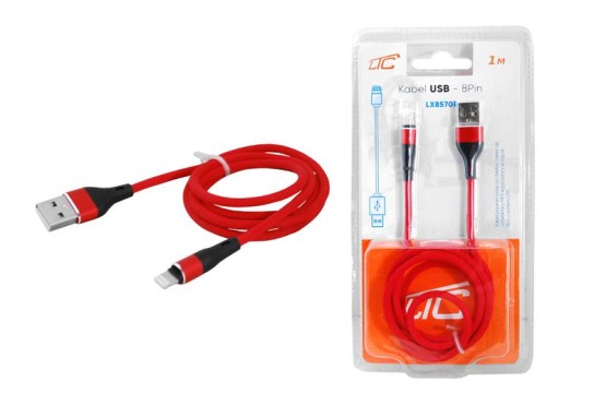 Kabel USB - IPHONE 8pin w oplocie 1m czerwony