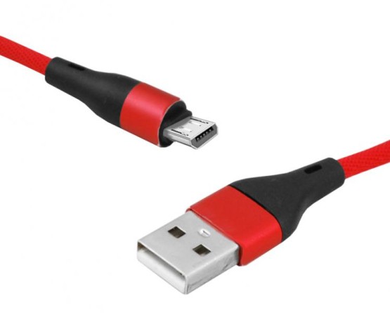 Kabel USB - microUSB 1m w oplocie czerwony