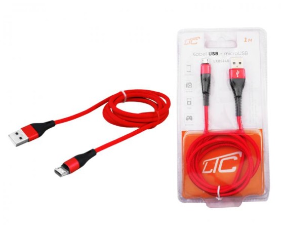 Kabel USB - microUSB, 1m, czerwony.