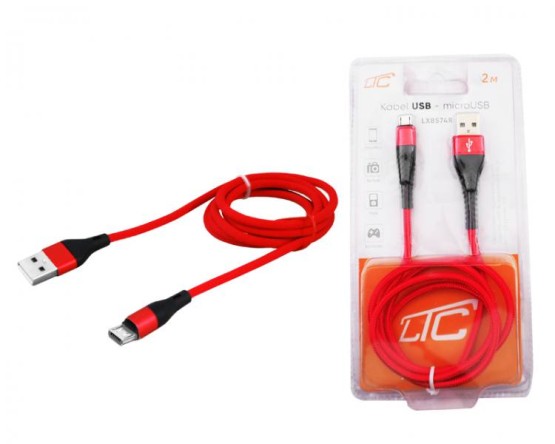 Kabel USB - microUSB 2m czerwony.