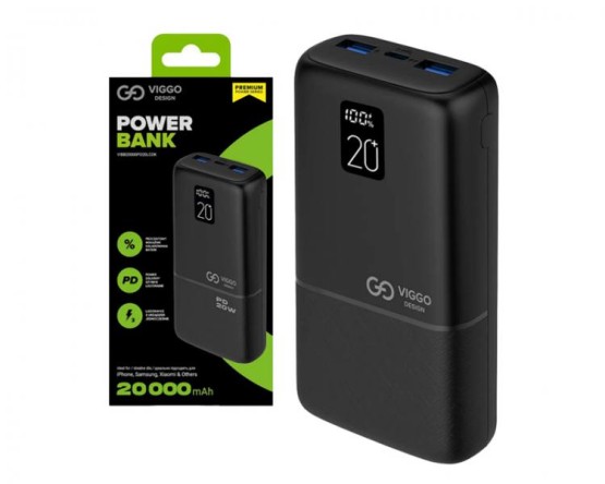 POWER BANK  VIGGO PREMIUM 20000mAh QC  USB-C 20W CZARNY