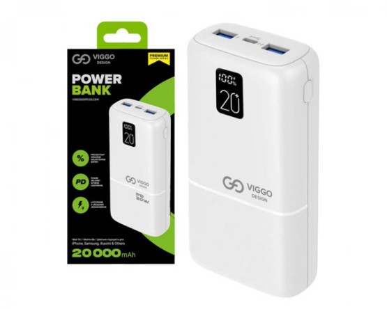 POWER BANK  VIGGO PREMIUM 20000mAh QC  USB-C 20W BIAŁY