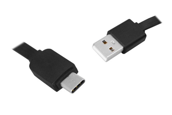 Kabel USB - Type-C 1m, płaski, czarny.