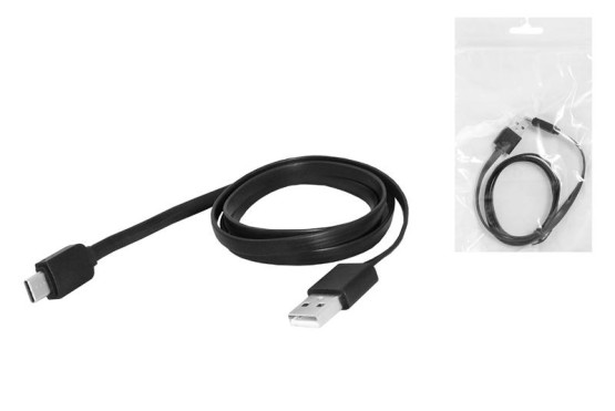 Kabel USB - Type-C 1m, płaski, czarny.