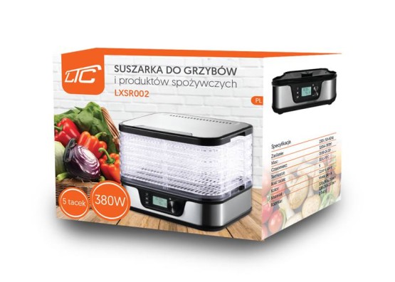 Suszarka do grzybów, warzyw, owoców, mięsa LTC metalowa 5 tacek z wyświetlaczem 380W (6)