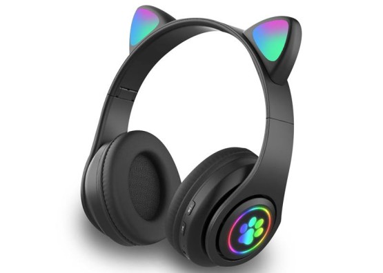 Słuchawki dziecięce RGB z uszkami, czarne