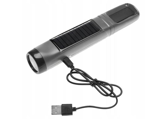 Latarka ręczna solarna TS2221 1-LED 1W (110lm)+6-LED SMD(60lm),akumulator 1200mAh,szara