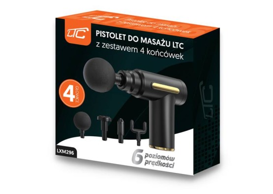 MASAŻER  Pistolet do masażu  LTC z zestawem 4 końcówek Srebrny