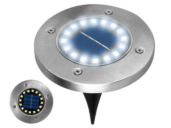 Lampa ogrodowa, najazdowa, w trawnik 16 led solarna 6000K, srebrna (1)