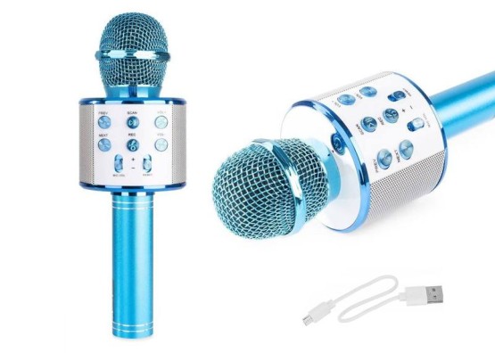 Mikrofon karaoke z głośnikiem podświetlenie RGB NIEBIESKI