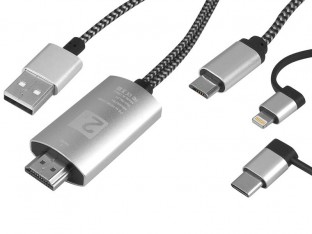 Kabel MHL 3w1 USBC,Micro USB,Lighting w oplocie 2m