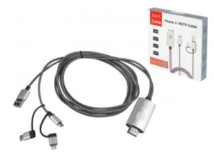 Kabel MHL 3w1 USBC,Micro USB,Lighting w oplocie 2m