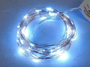 Obrazek dla: Lampki choinkowe na baterie 50LED drut, SMD, zimny biały.