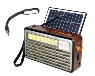 Radio przenośne Liwa Retro z panelam solarnym, FM, Bluetooth, USB, SD, AUX, lampka USB, szare