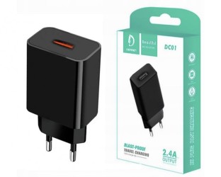 ŁADOWARKA SIECIOWA DENMEN USB 2,4A 12W CZARNA