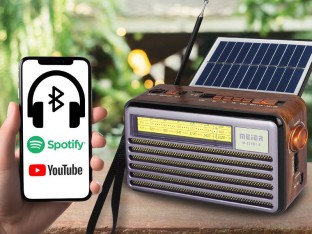 Radio przenośne Liwa Retro z panelam solarnym, FM, Bluetooth, USB, SD, AUX, lampka USB, filoet