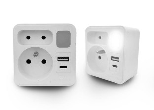 Obrazek dla: Rozgałęźnik sieciowy 2 gniazda,USB,USBC 5V/2A z lampką nocną