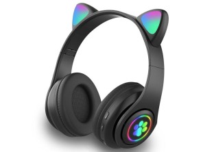 Słuchawki dziecięce RGB z uszkami, czarne